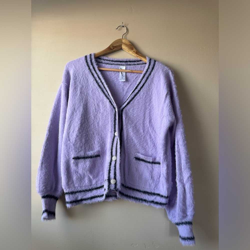 Anthropologie Violet Romance fuzzy purple cardigan size 8/12